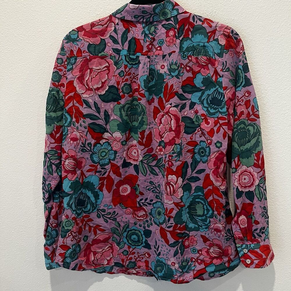Talbots Cotton Button Front Shirt Sketched Blooms in Violet Sz L Lightweight - Picture 5 of 7